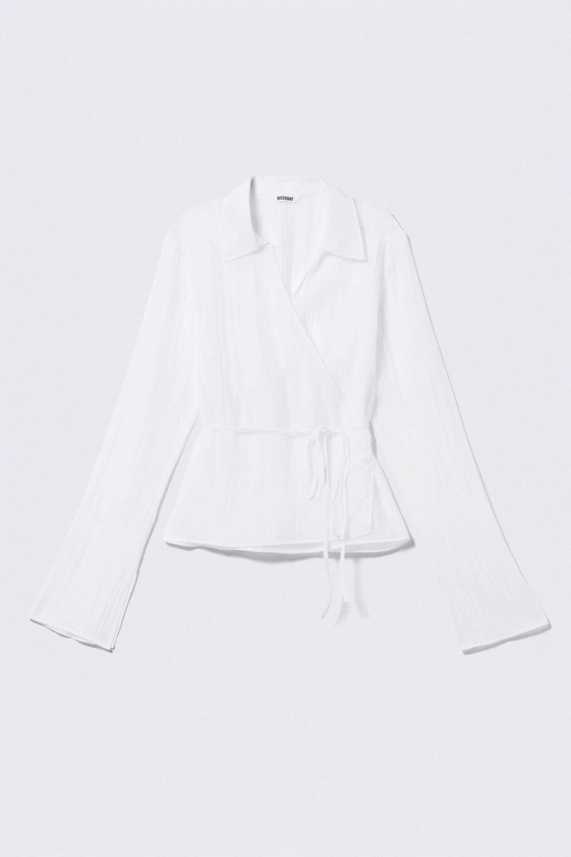 Transparentes Weiß - Strukturiertes Langarm-Wickelhemd - 4