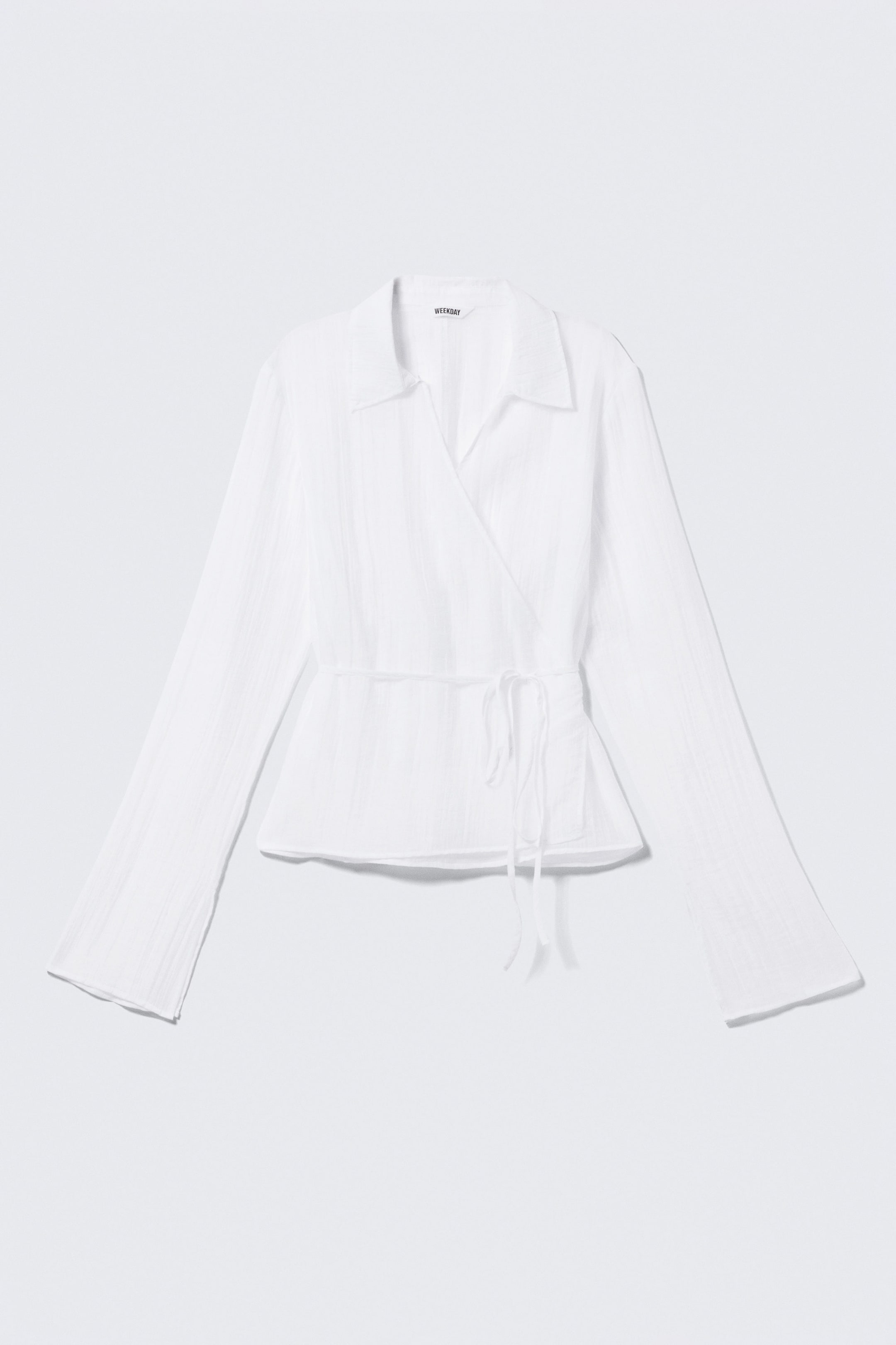 Transparent White - Textured Long-Sleeved Wrap Shirt - 4