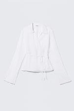 Transparent White - Textured Long-Sleeved Wrap Shirt - 4