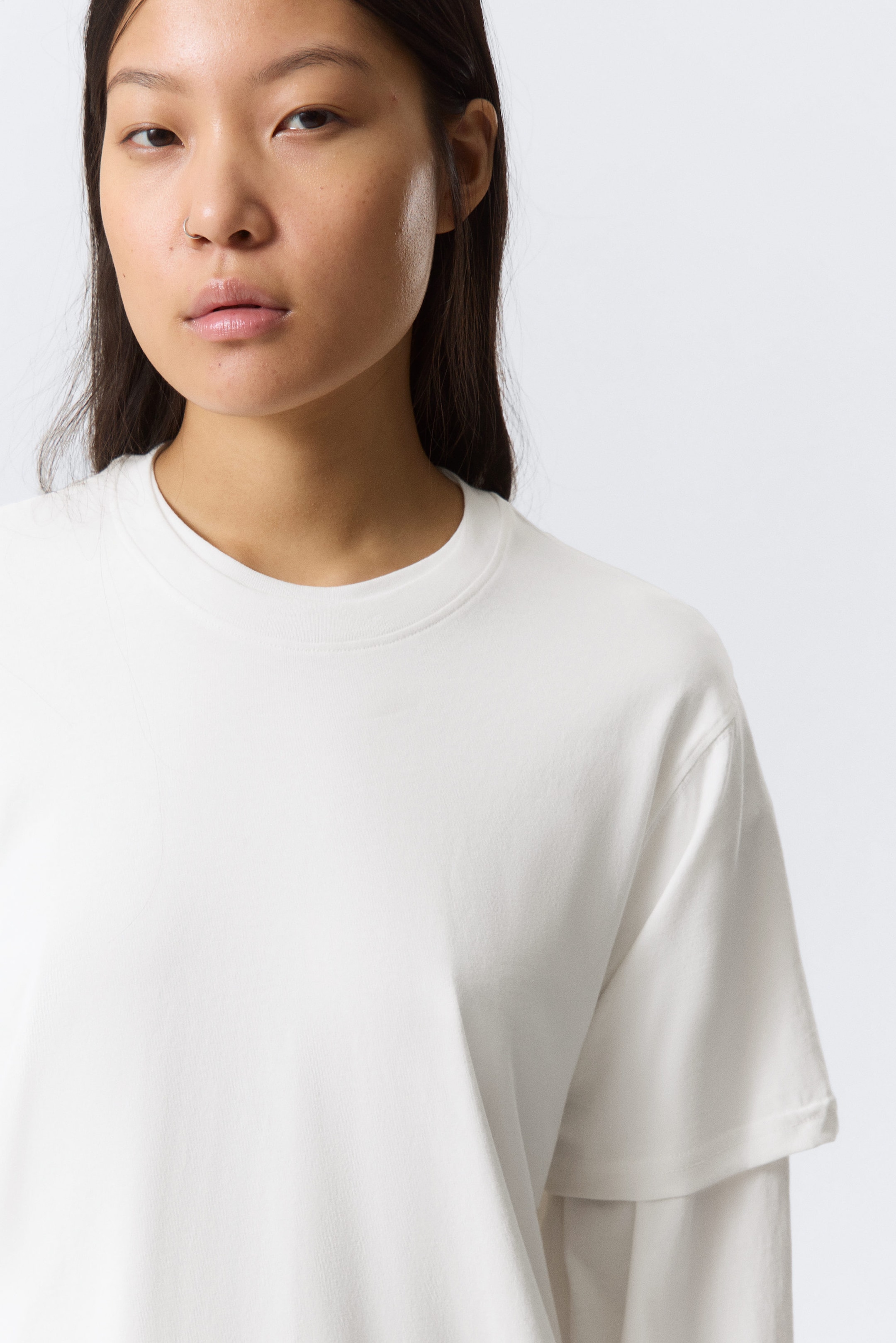 White - Layered Long-Sleeved Cotton T-shirt - 2