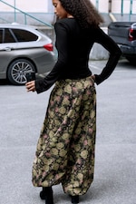 Khaki - Blumenprint - Ballonhose mit niedrigem Bund - 3