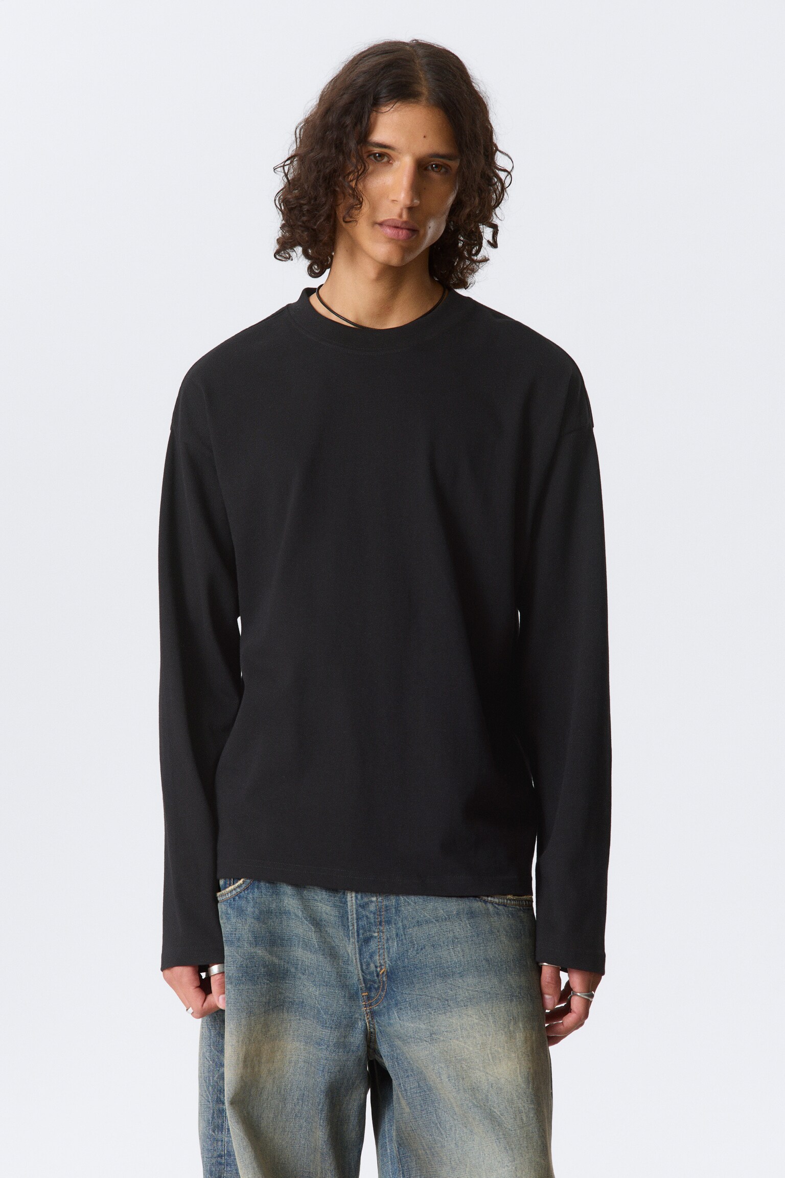 Geweldig boxy T-shirt met lange mouwen - Zwart/Donkerbruin/Donkergroen/Blauw met wassing/Wit/Bordeauxrood/Blue Fade/Lichtgrijs gemêleerd