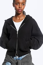 Black - Cropped Boxy Zip Hoodie - 1