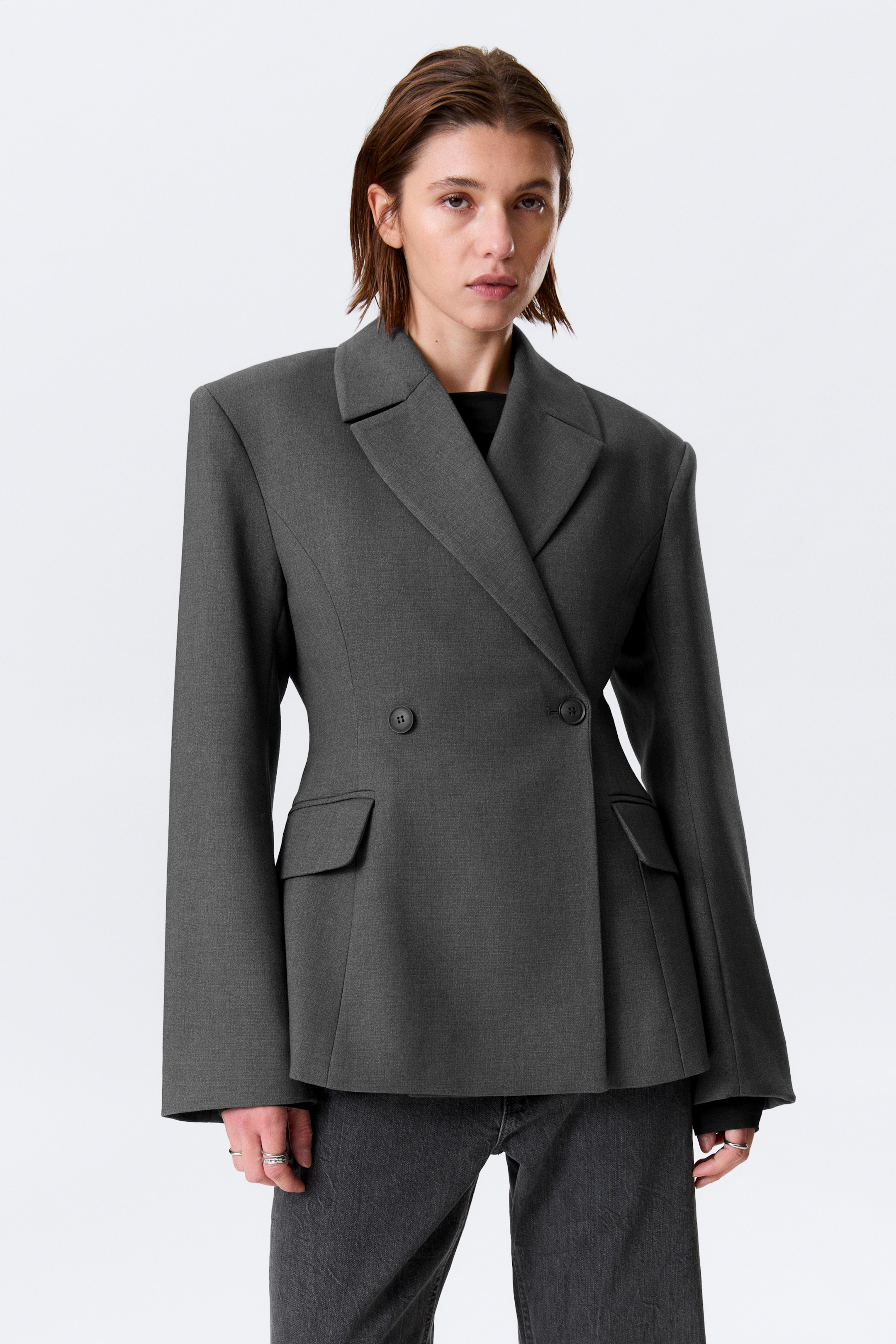 Ingrandisci l'immagine: Fitted Double-Breasted Blazer - Dark Grey Melange - DONNA | H&M CH 3