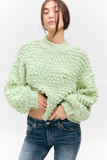Light Green - Textured Loop Knit Sweater - 0