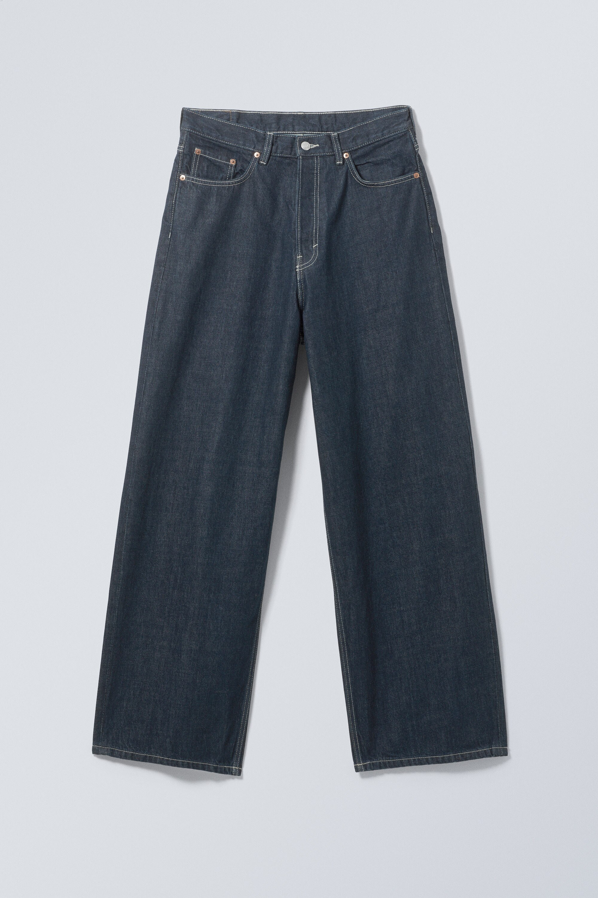 パンツ weekday astro loose buggy jeans 27/32 astro mid rise loose baggy unisex jeans - Blue Rinse - Dark Blue