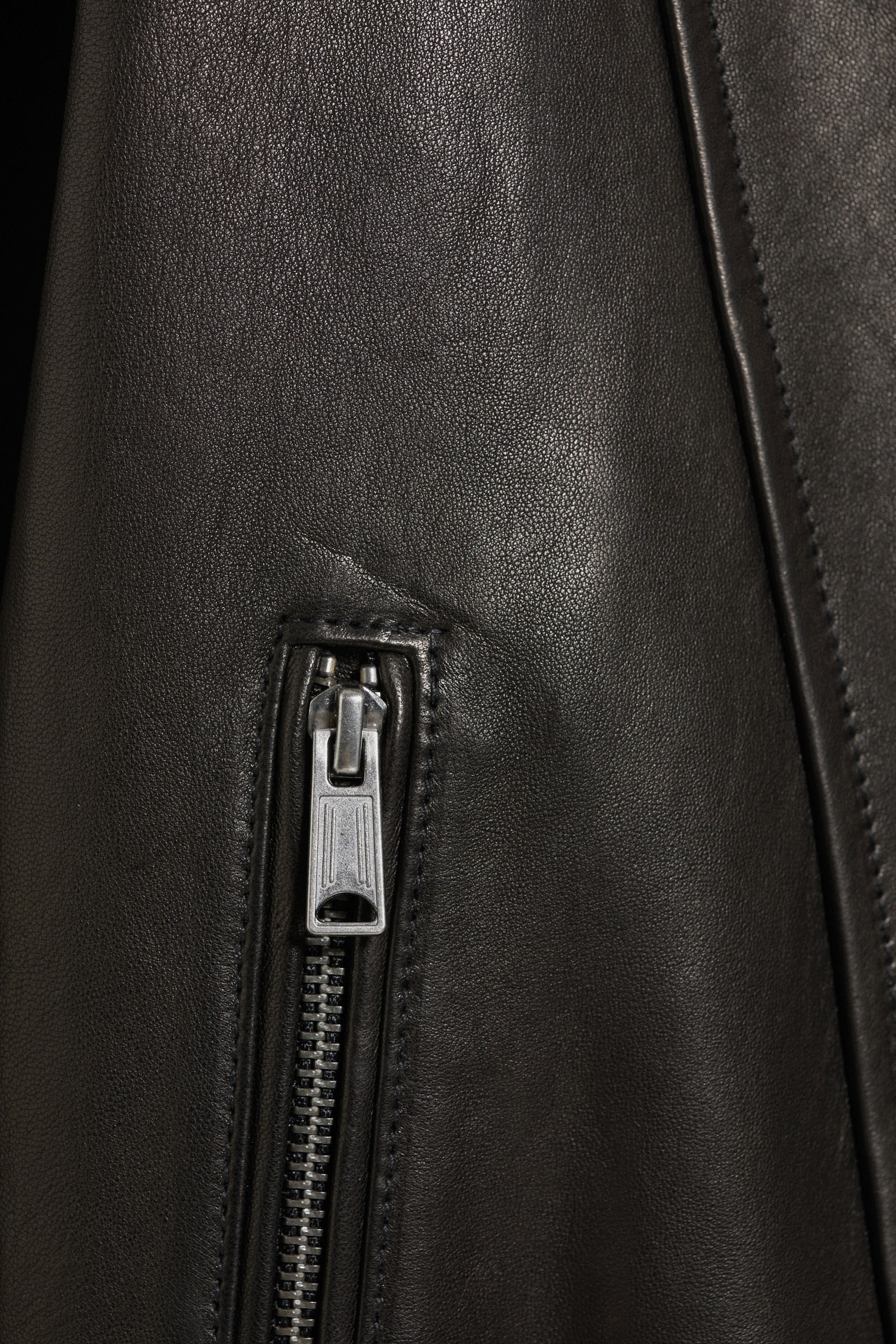 Noir - Veste oversize en cuir à col cheminée - 5