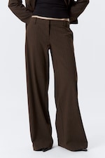 Striped Dark Brown - Low Flared Suit Trousers - 1