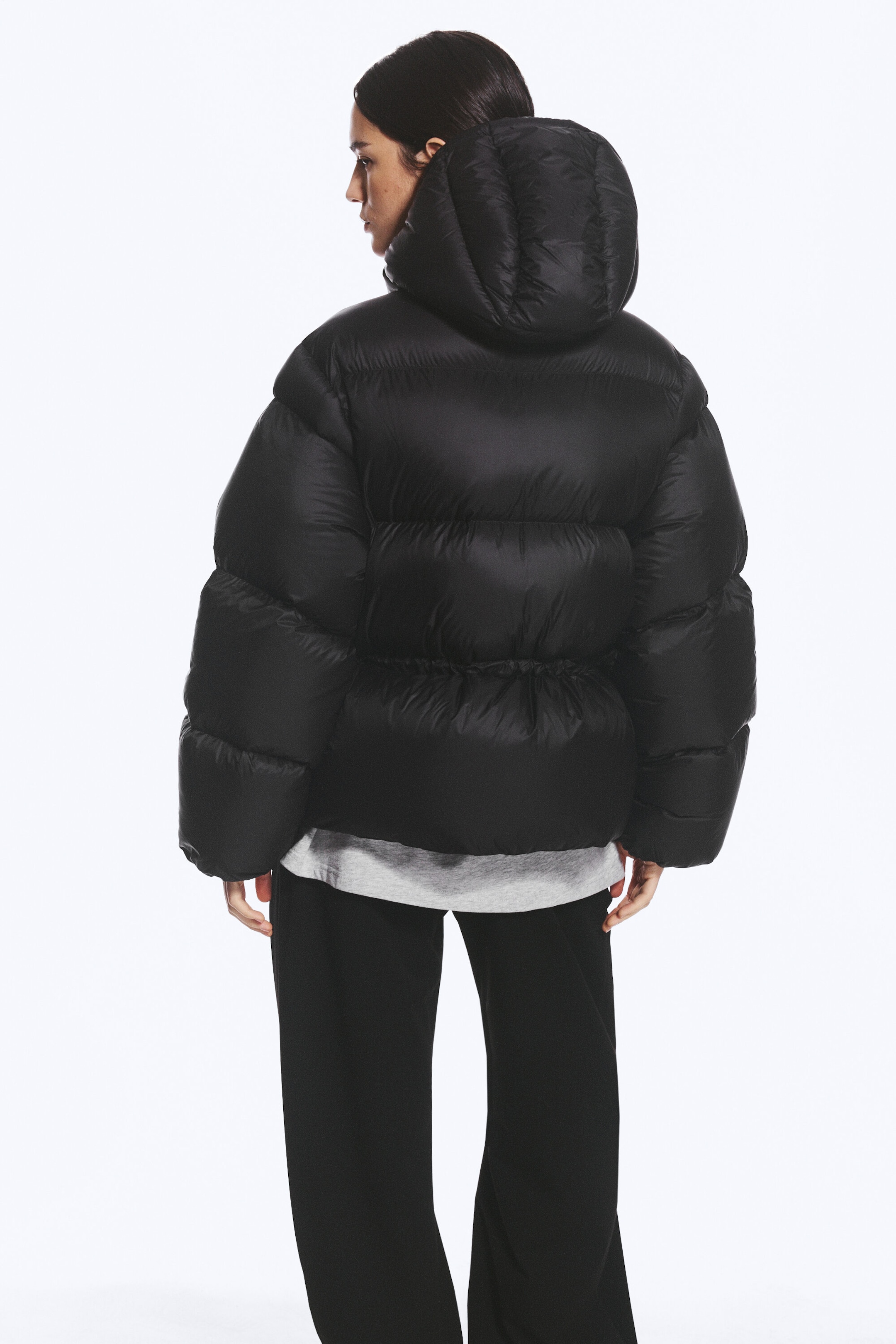 Black - Oversized Hooded Recycled Down Puffer Jacket - 4