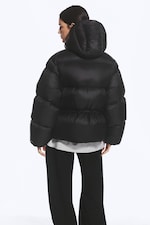 Black - Oversized Hooded Recycled Down Puffer Jacket - 4