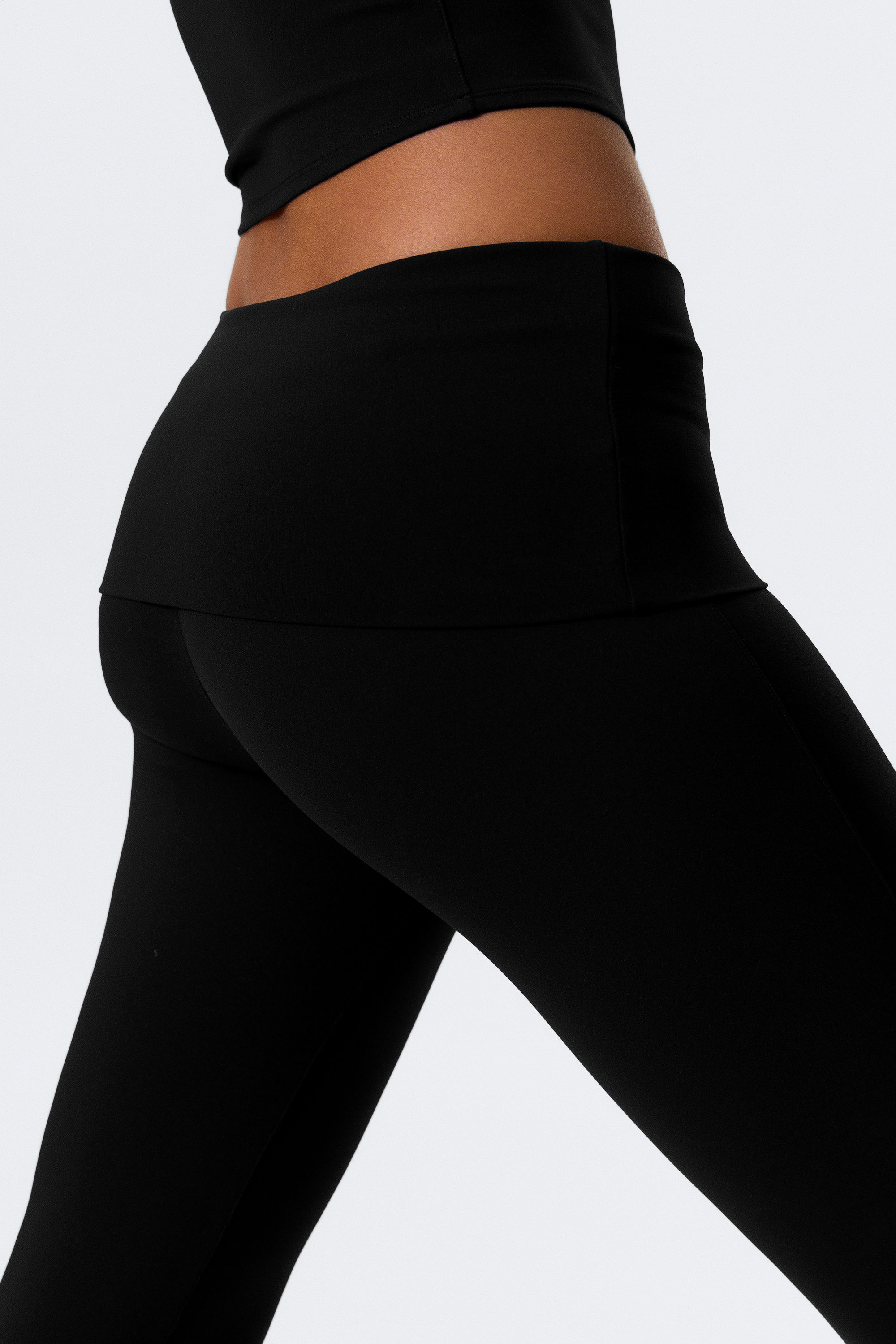 Black - Folded Waist Flared Yoga Tights - 4