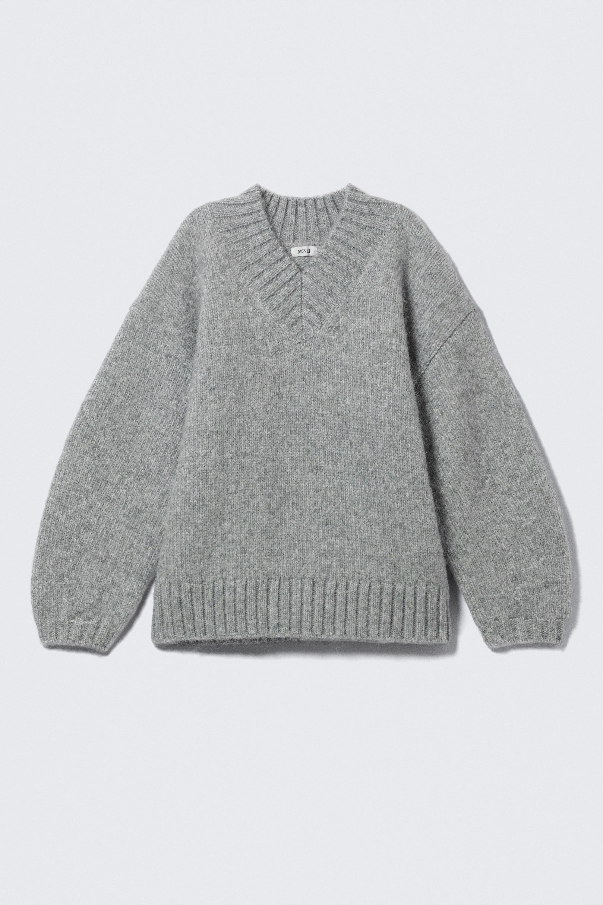 Grau meliert - Oversized Strickpullover mit V-Ausschnitt - 1