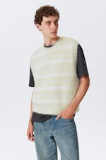 White - Striped Hairy Knit Vest - 0
