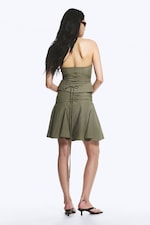 Vert kaki - Jupe midi taille mi-haute à nouer - 3