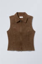 Medium Brown - Slim Zip Vest Top - 0