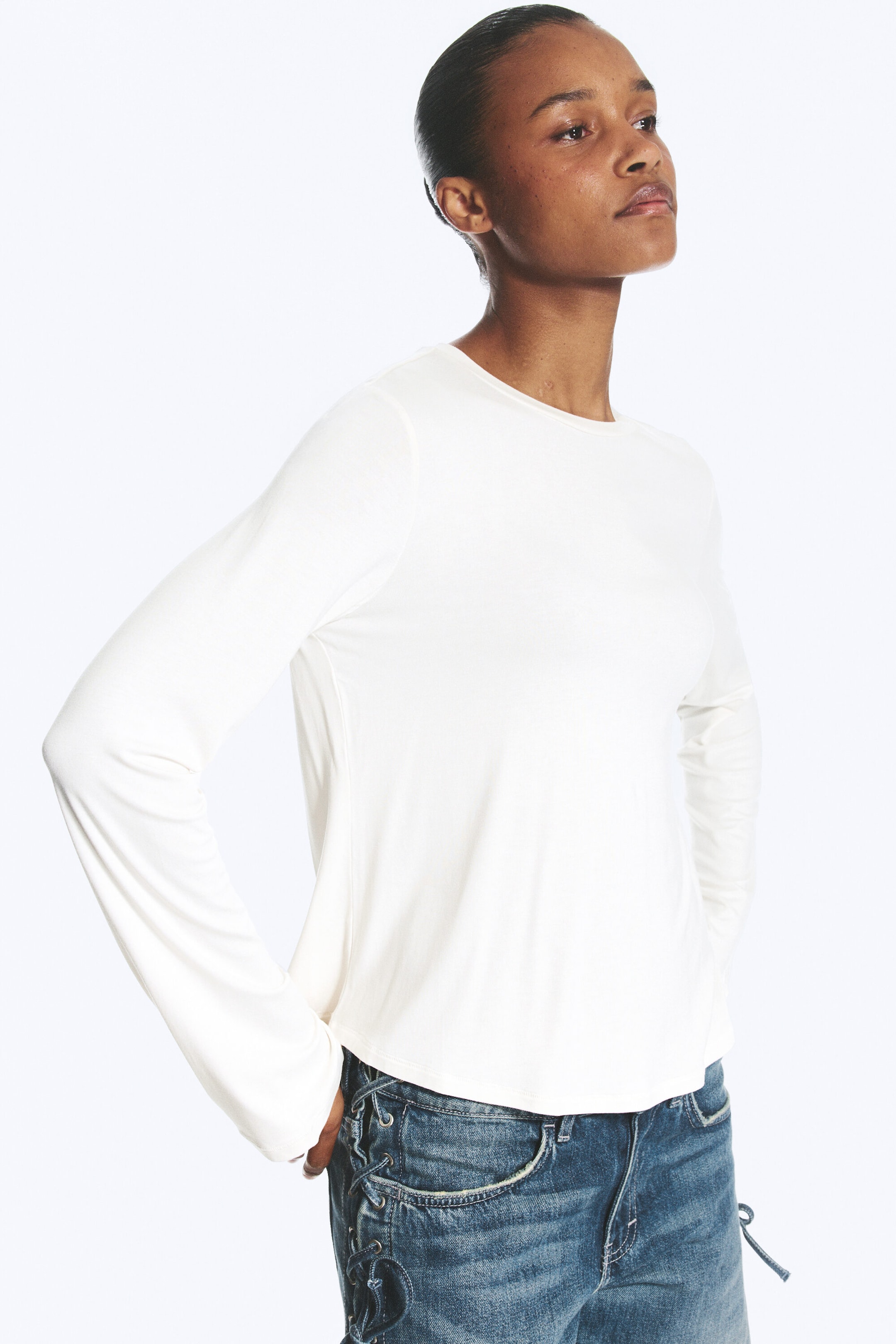 Weiß - Longsleeve-Top aus Viskose - 2