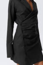 Black - Long-Sleeved Asymmetric Mini Shirt Dress - 1