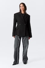 Black - Fitted Double-Breasted Blazer - 3