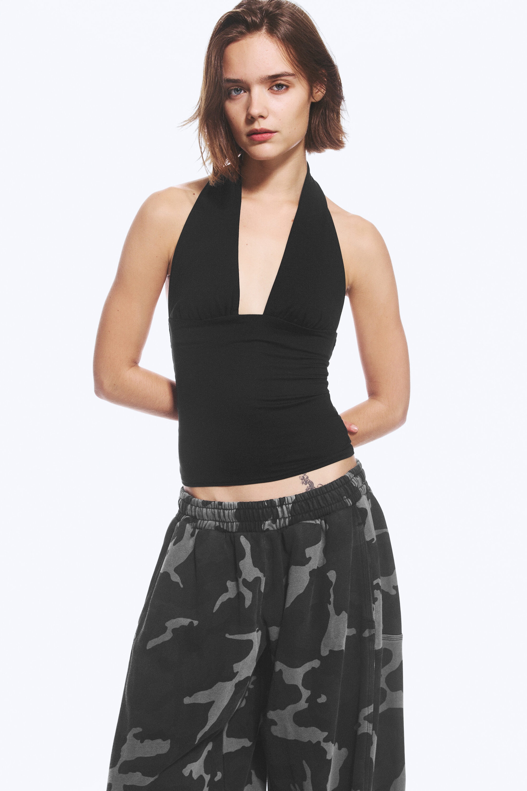 Black - Deep Halterneck Top