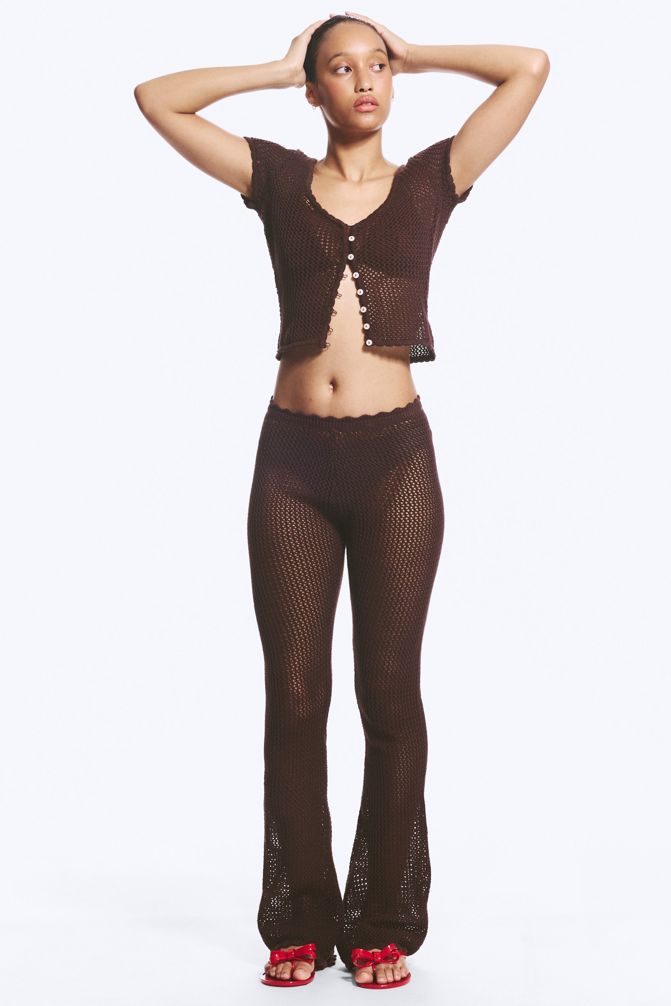 Dunkelbraun - Ausgestellte Häkelhose - 1