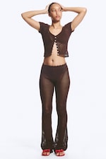 Dark Brown - Flared Crochet Trousers - 1