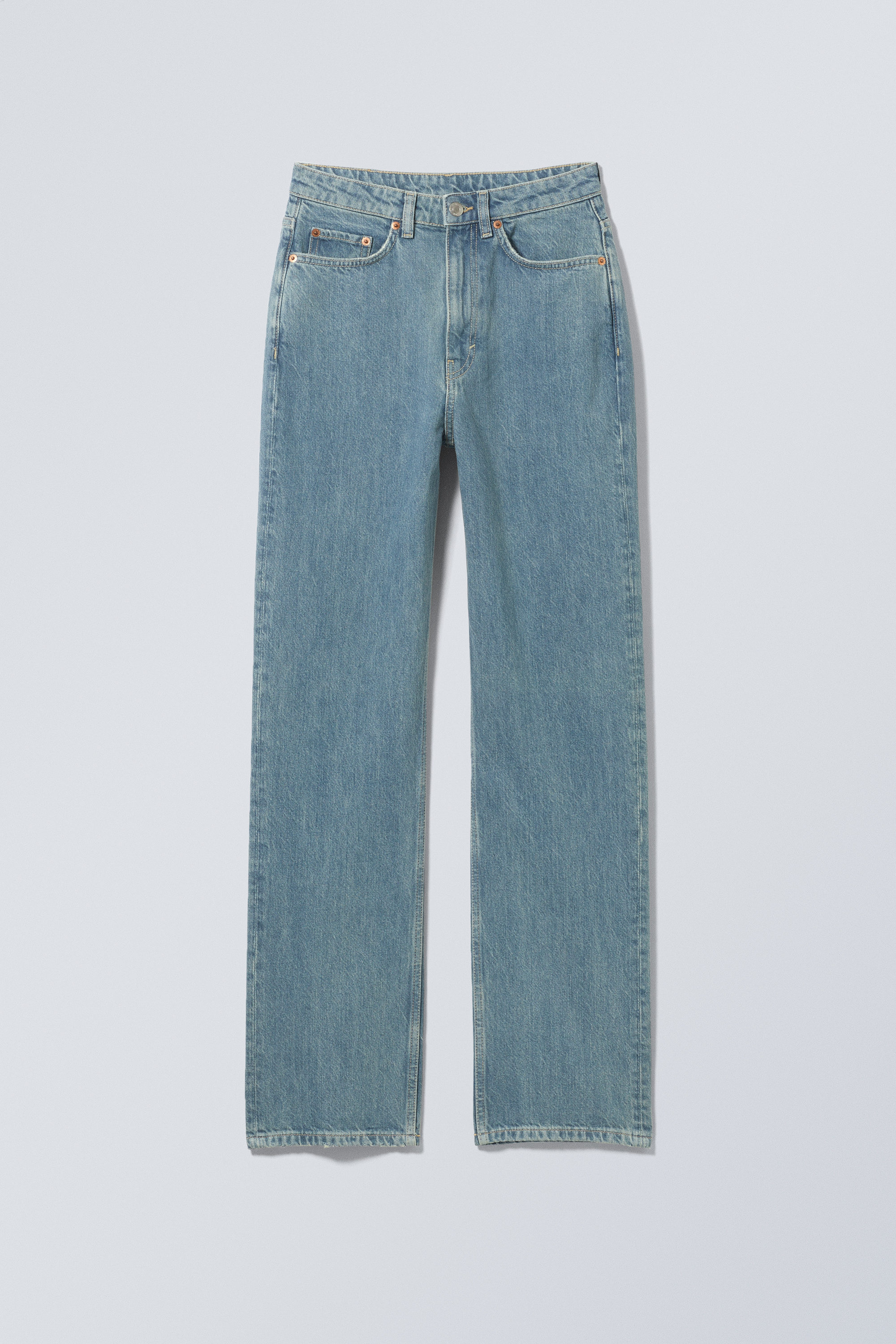 2000 Blue - Mellanblå - Rowe Super High Waisted Regular Straight Leg Jeans - 5
