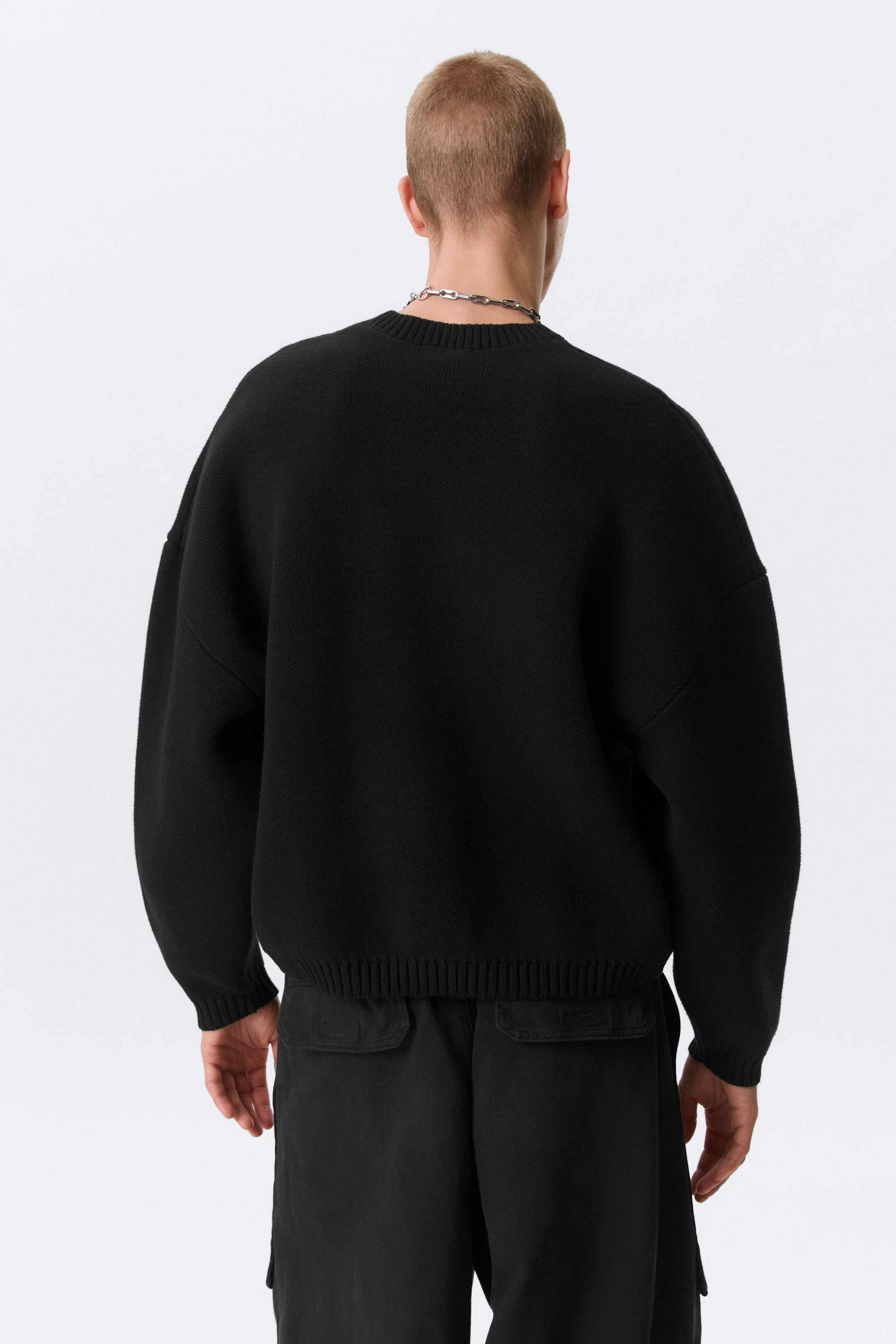Schwarz - Oversize-Pullover aus schwerer Baumwolle - 3