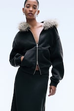 Dark Grey - Faux fur trim hoodie - 0