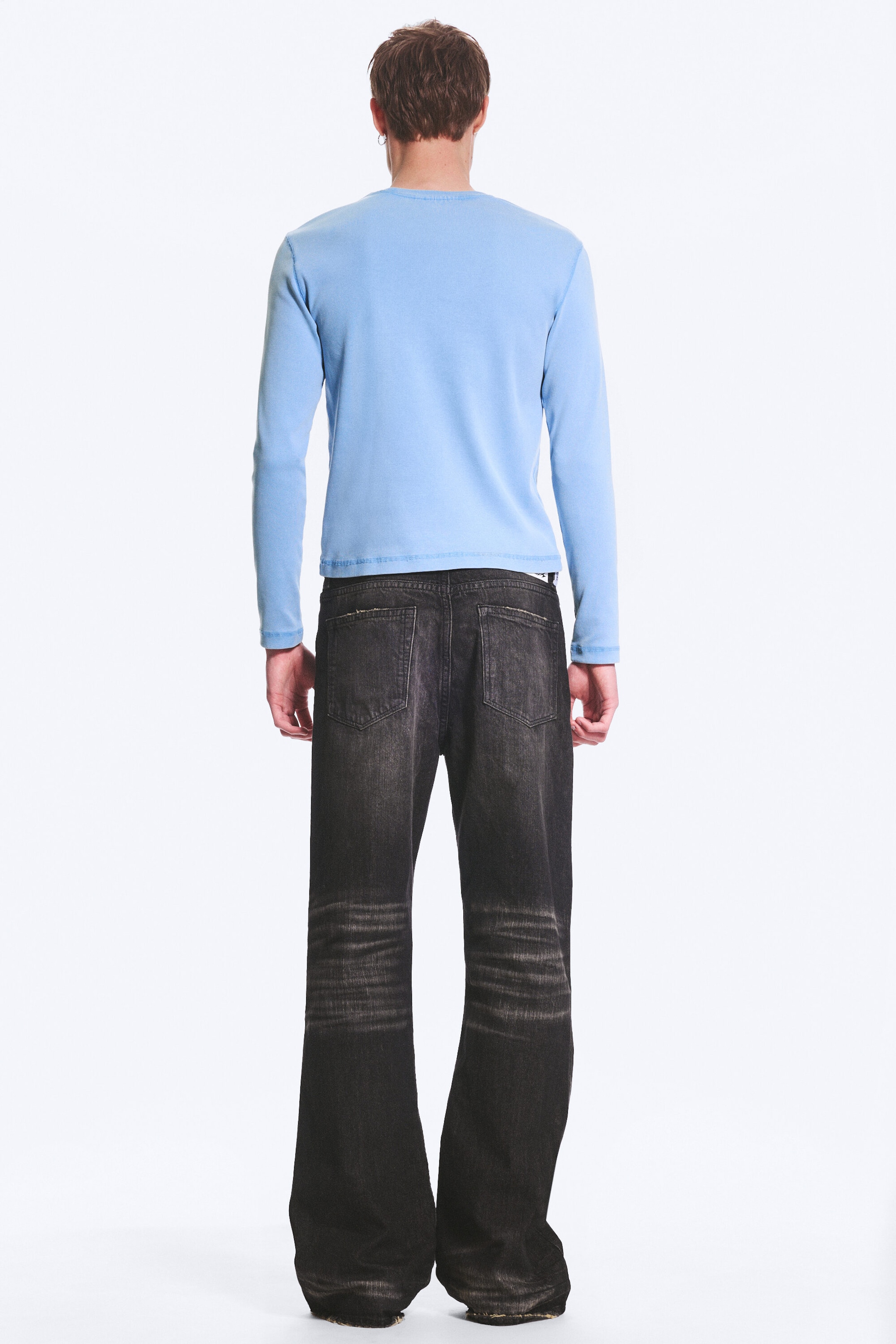 Washed Blue - Ribbed Long-Sleeved T-shirt - 2