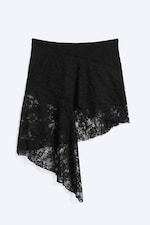 Black - Asymmetric Lace Mini Skirt - 0