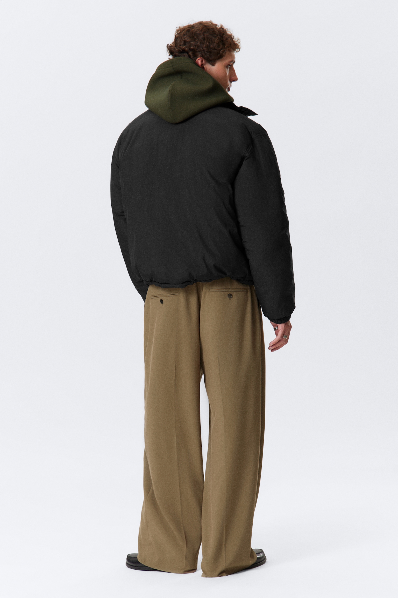 Padded Drawstring Nylon Jacket - Zwart/Saliegroen - 4