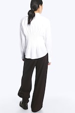 Blanc - Chemise en popeline de coton à taille froncée - 3
