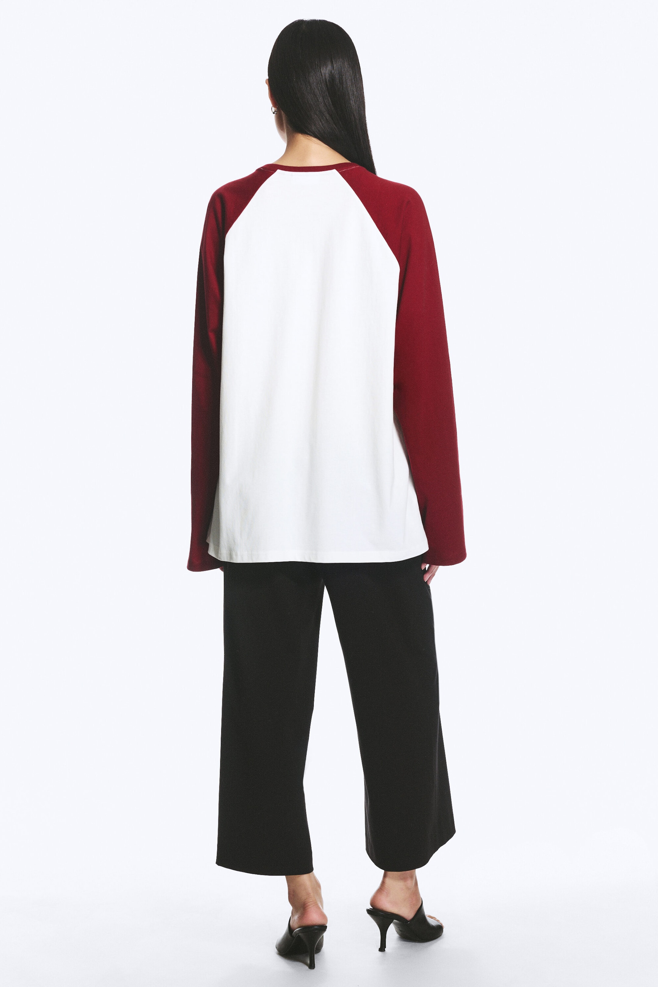 Weiß / Rot - Locker geschnittenes Raglan-Longsleeve - 3