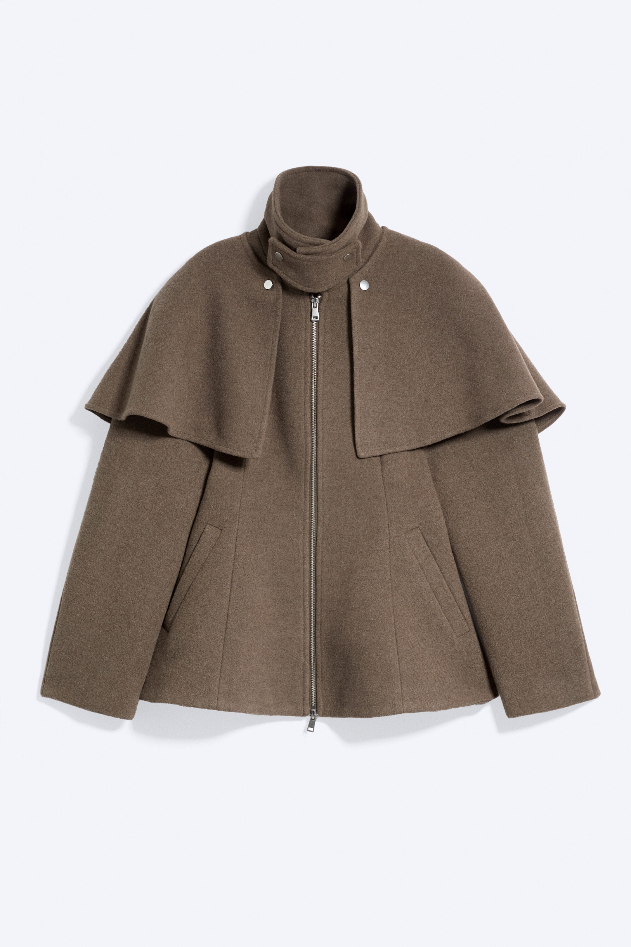 Brown - Wool-Blend Cape-Detail Jacket - 4