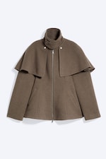 Brown - Wool-Blend Cape-Detail Jacket - 4