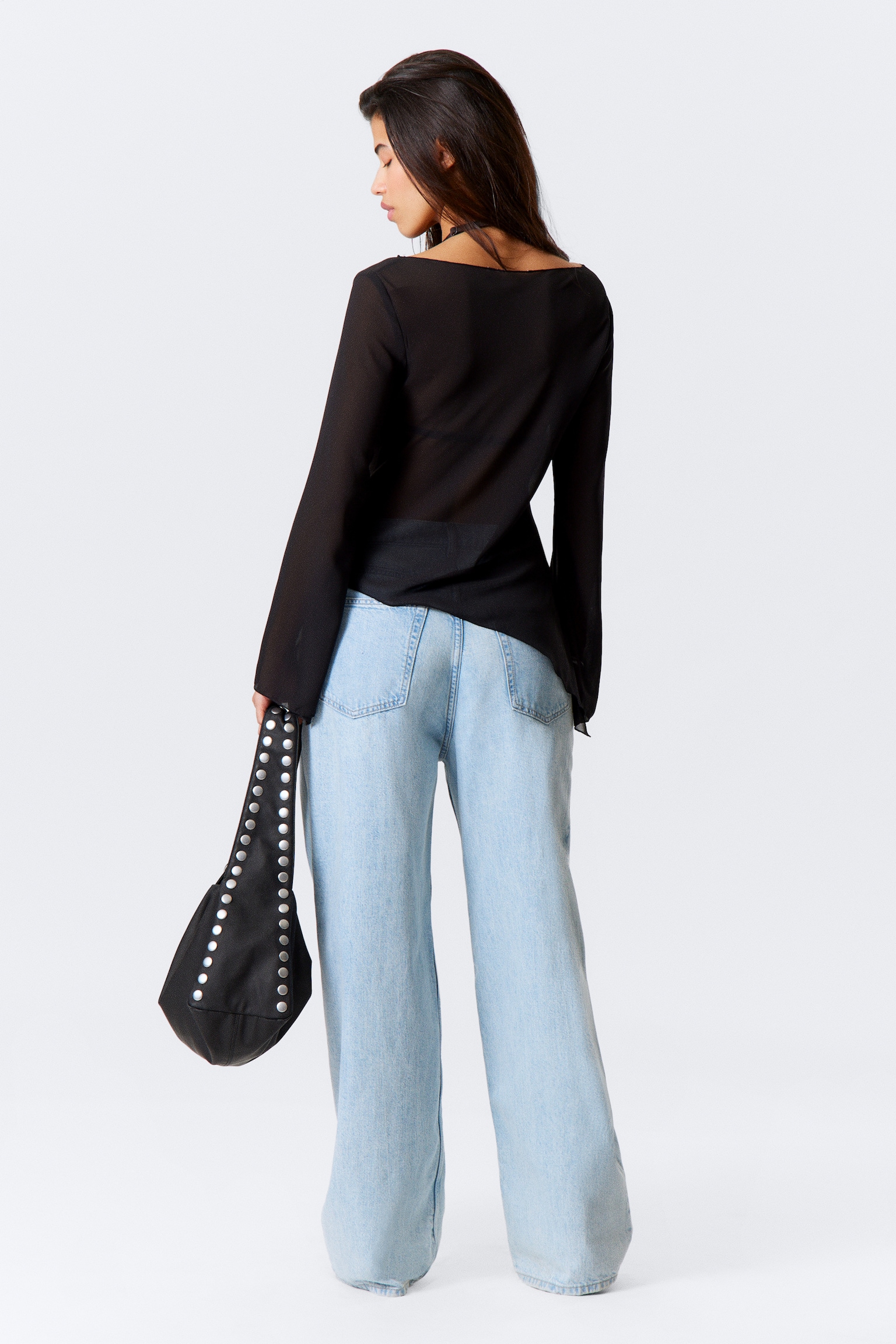 Sheer Asymmetric Long-Sleeved Blouse - Black/Black - Obsidian Mist/Petrol - 4