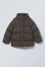 Dark Grey - Waisted Puffer Jacket - 0