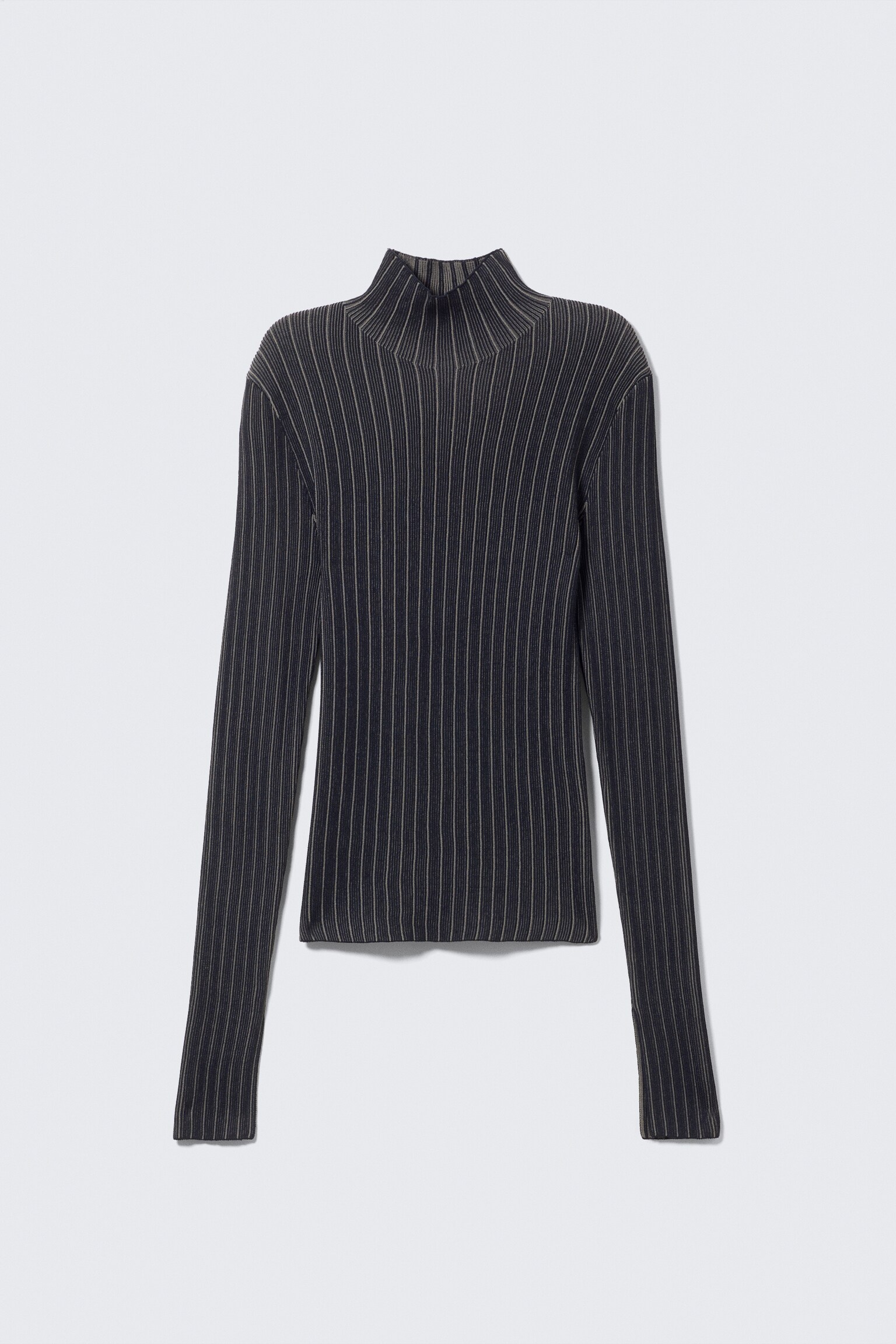 Ribbed Fitted Turtleneck - Dark Blue Stripe - 2