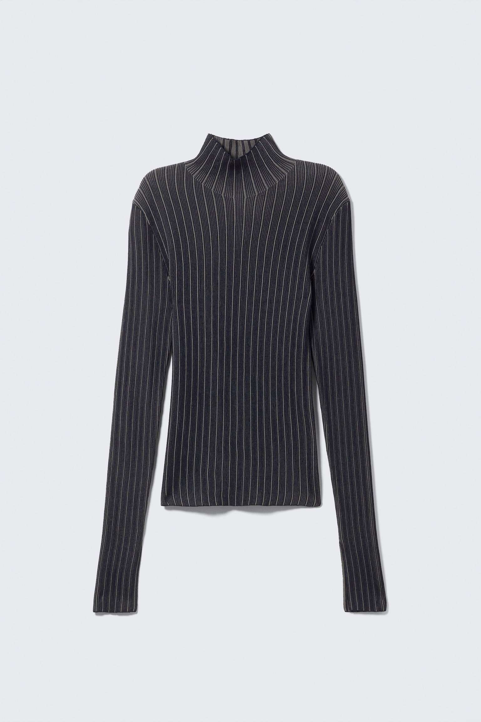 Ribbed Fitted Turtleneck - Dark Blue Stripe - 2
