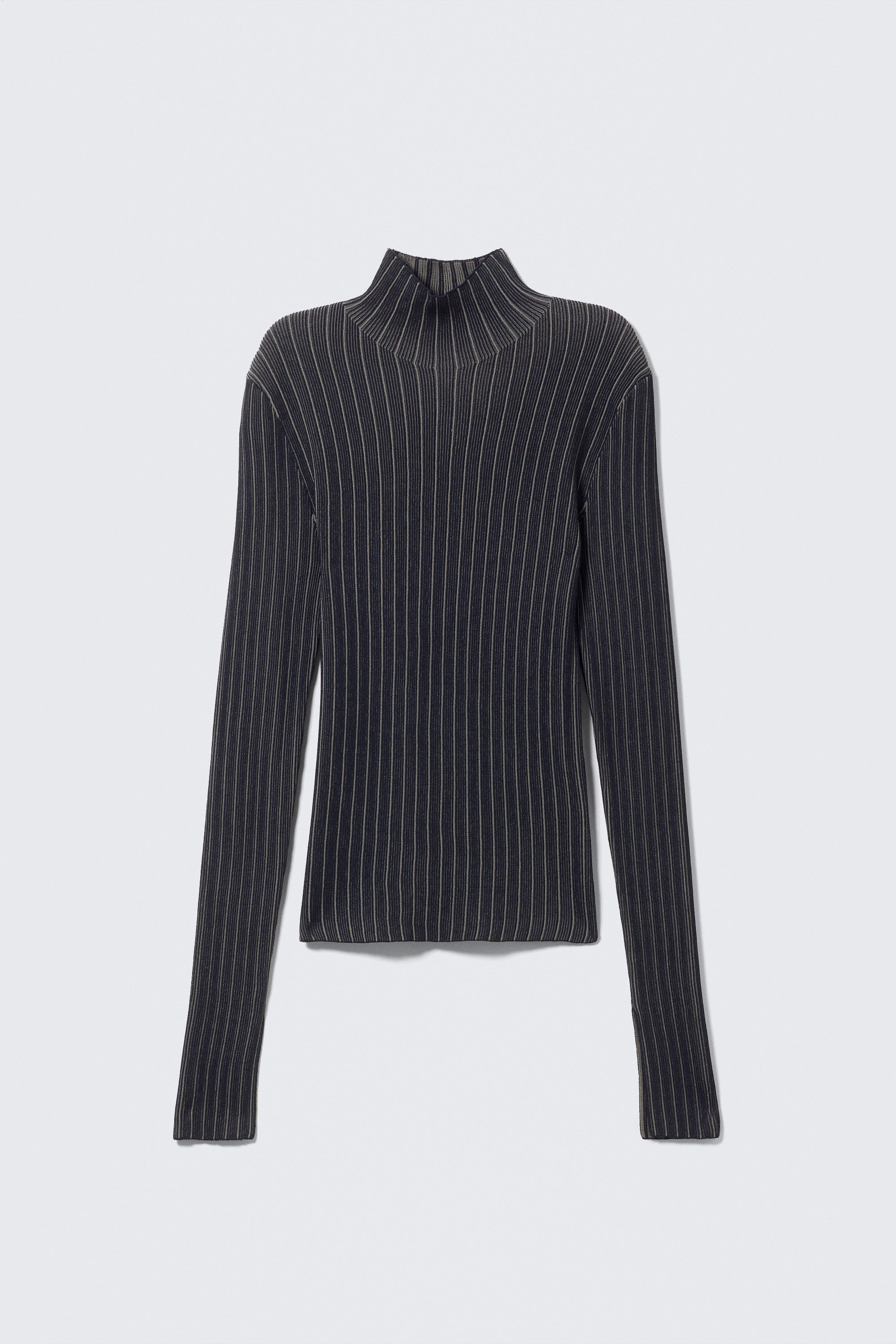 Dunkelblau gestreift - Gerippter, eng anliegender Rollkragenpullover - 3