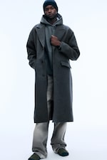 Dark Grey Melange - Oversized Single-Breasted Wool Blend Coat - 1