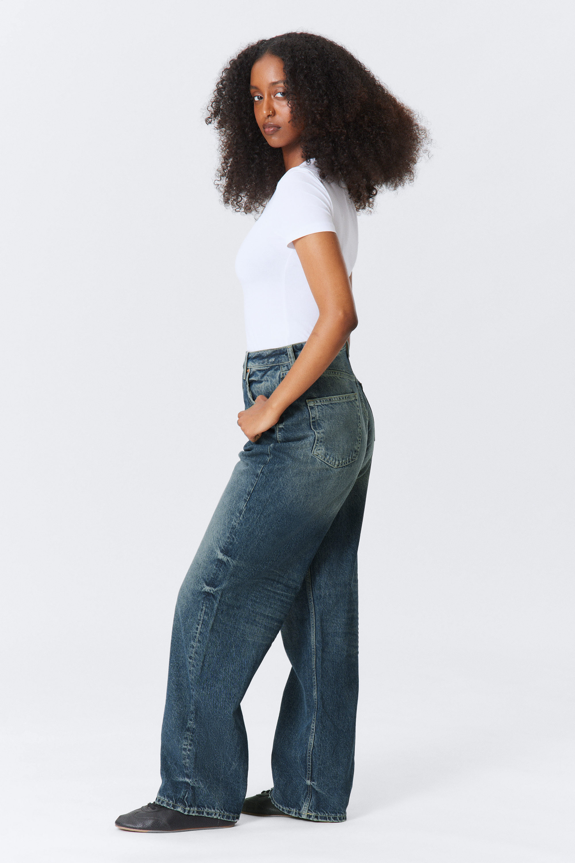 Moss Blue - Mörkblå - Halo Curve High Waist Regular Wide Leg Jeans - 2