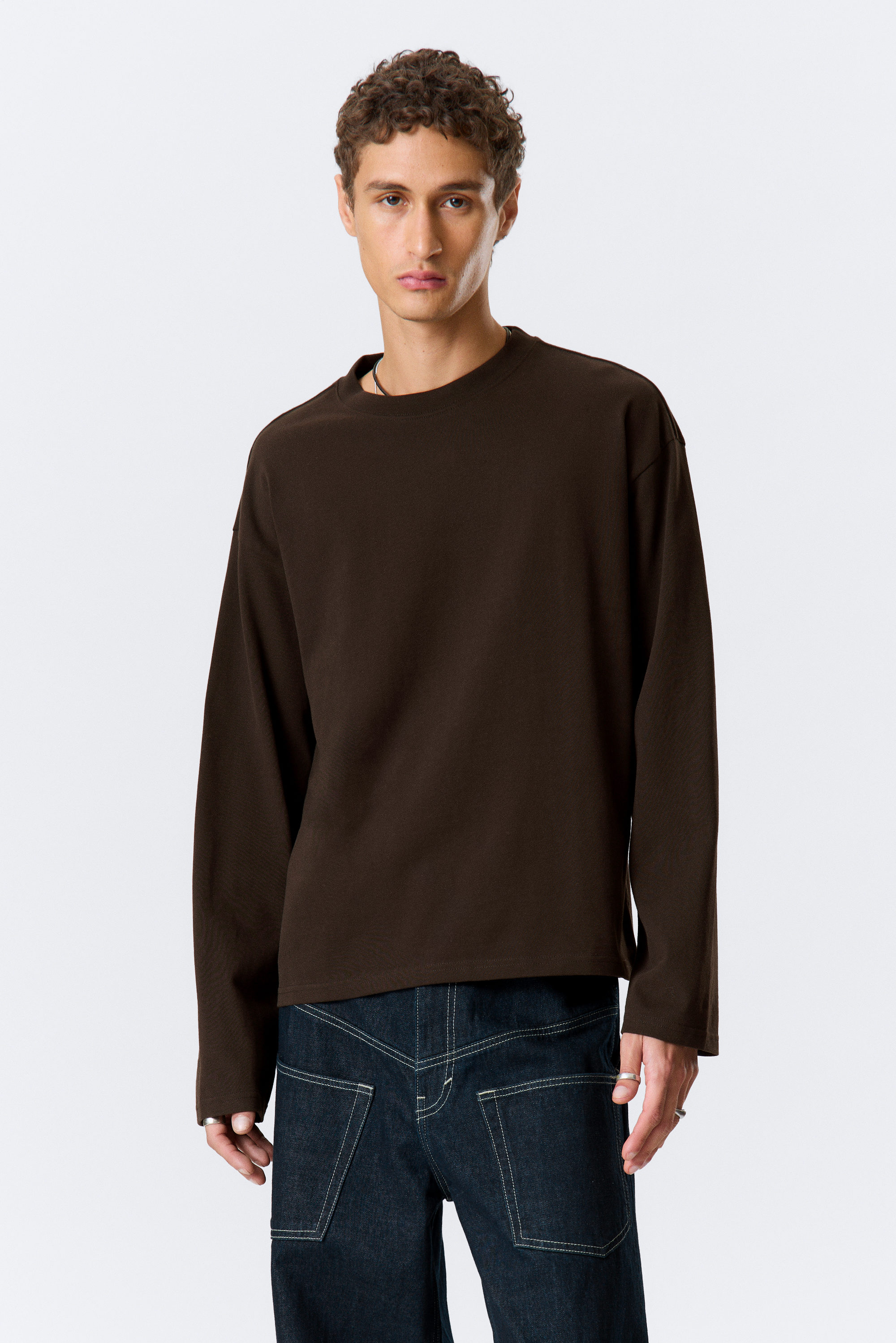 Dark Brown - Great Boxy Long Sleeve T-shirt - 1