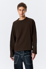 Dark Brown - Loose Boxy Long-Sleeved T-shirt - 0