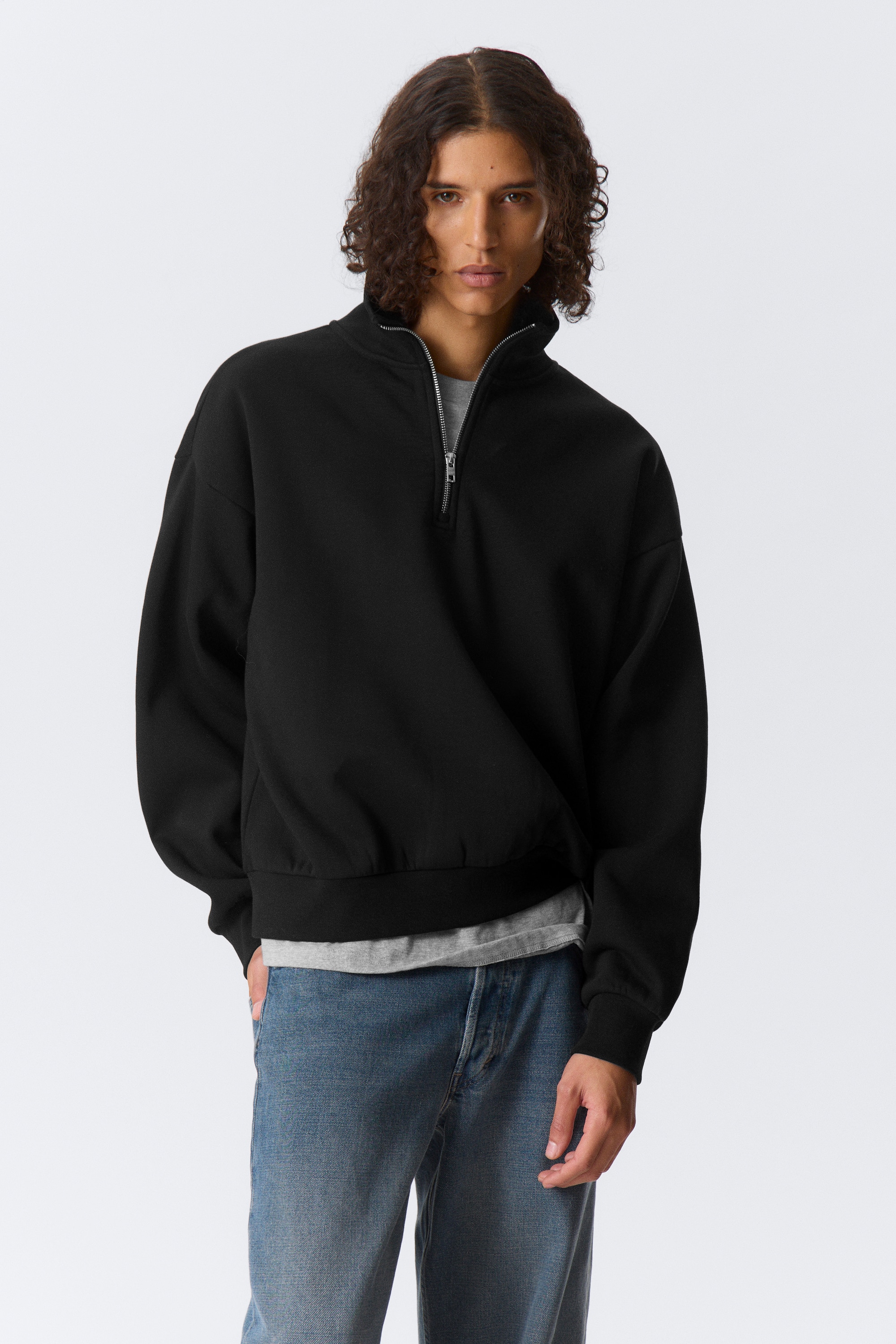 Loose Half Zip Sweatshirt - Black/Dark Navy Blue/Grey/Dark Red