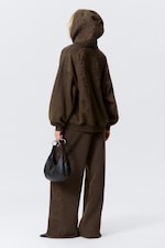 Dark Brown - Embroidered Oversized Heavy Hoodie - 3