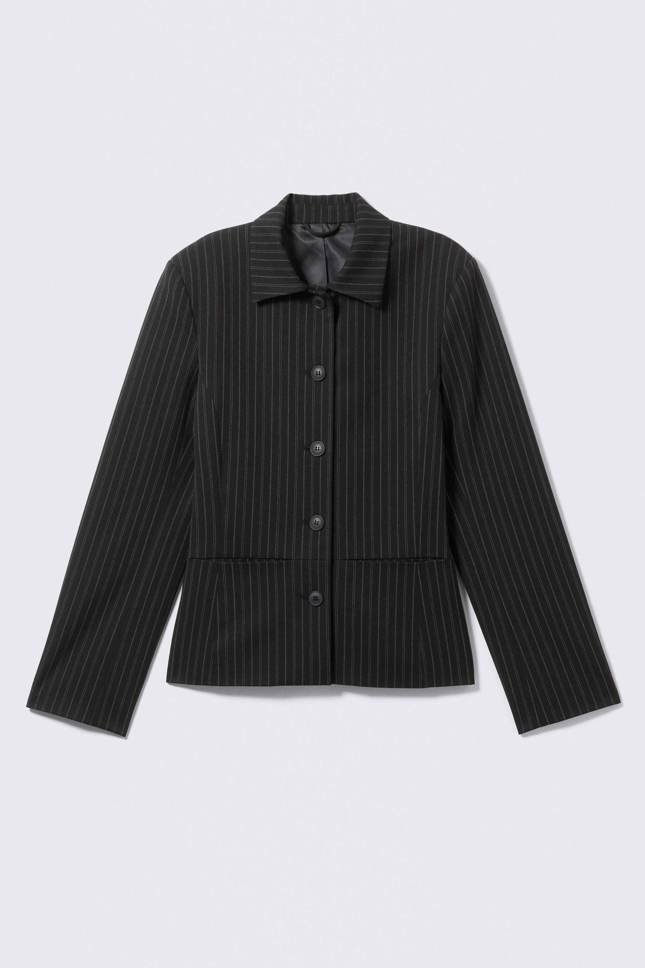 Pinstriped Black - Lean Buttoned Jacket - 4