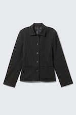 Pinstriped Black - Lean Buttoned Jacket - 4