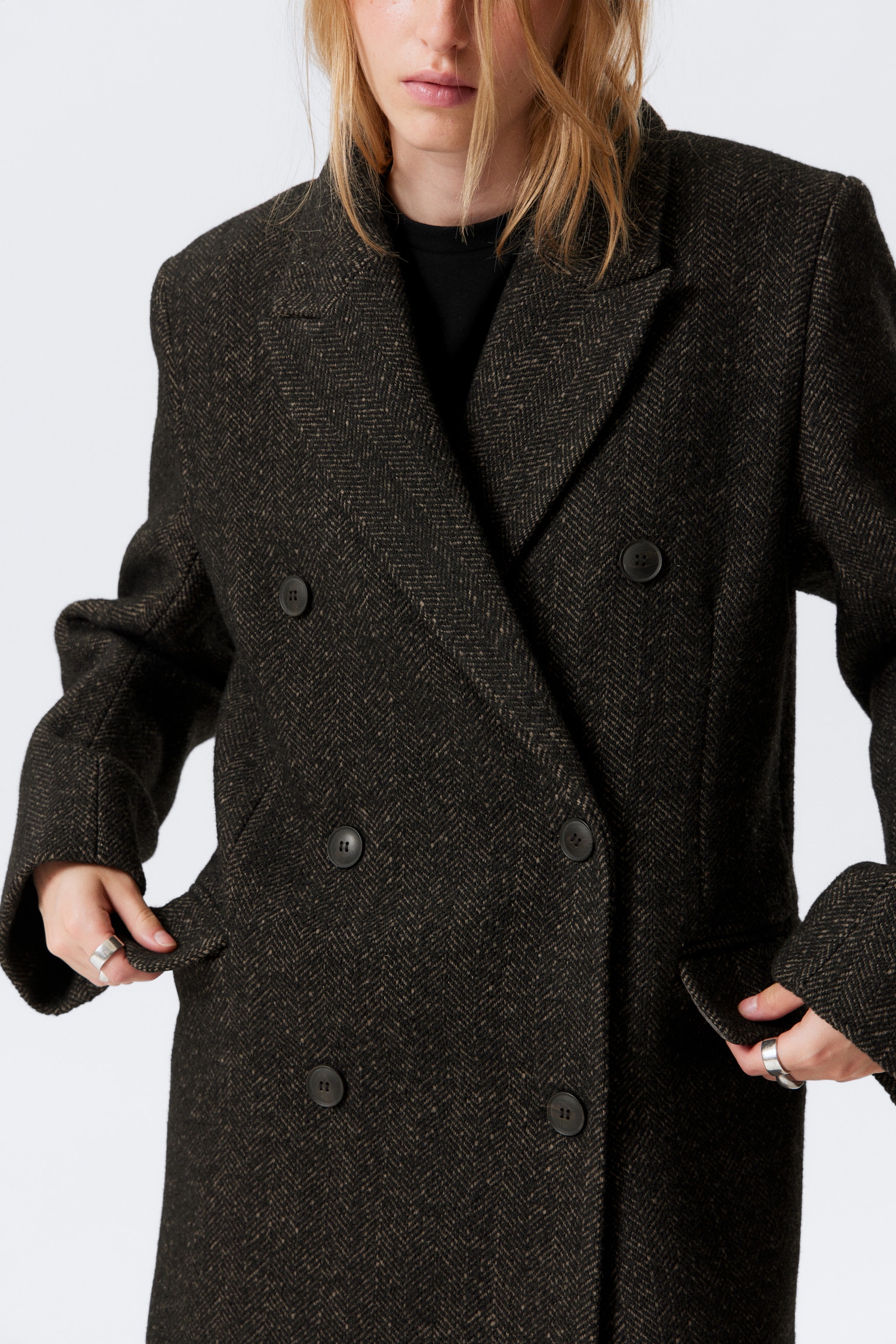 Oversized Double-Breasted Wool-Blend Coat - Dark Brown/Black/Dark Grey - 5