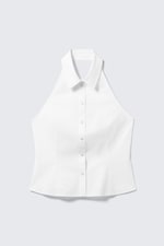White - Sleeveless Halterneck Shirt Top - 0